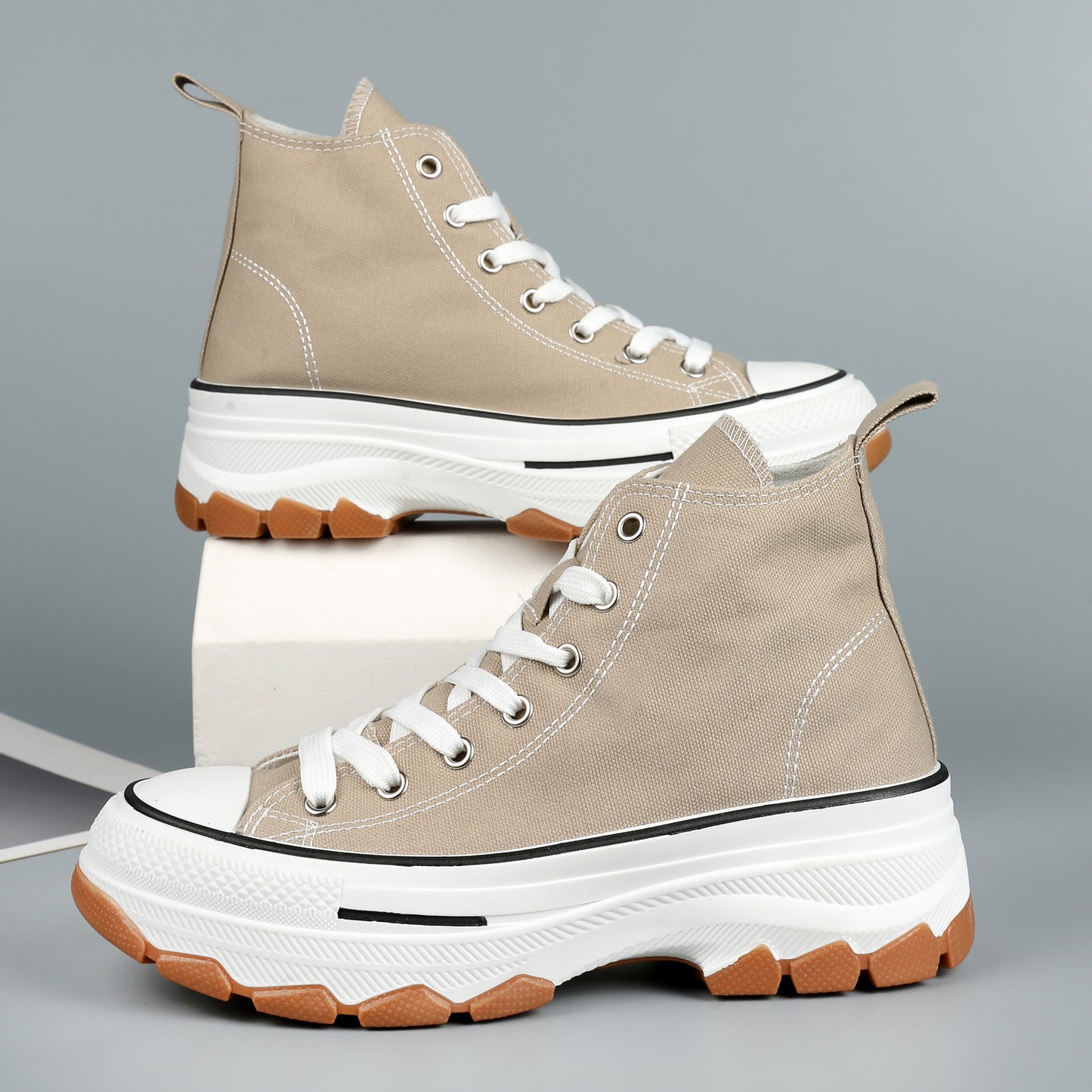 Nexsus Plus Women Mocha Chunky Sole High Top Canvas Trainers Size UK 3-8