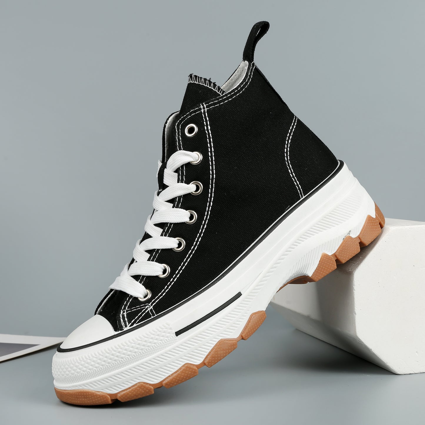 Nexsus Plus Women Black Chunky Sole High Top Canvas Trainers Size UK 3-8