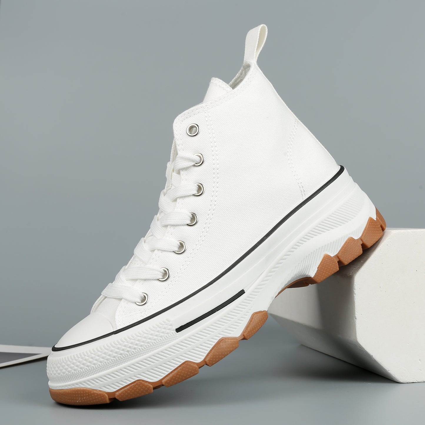 Nexsus Plus Women White Chunky Sole High Top Canvas Trainers Size UK 3-8