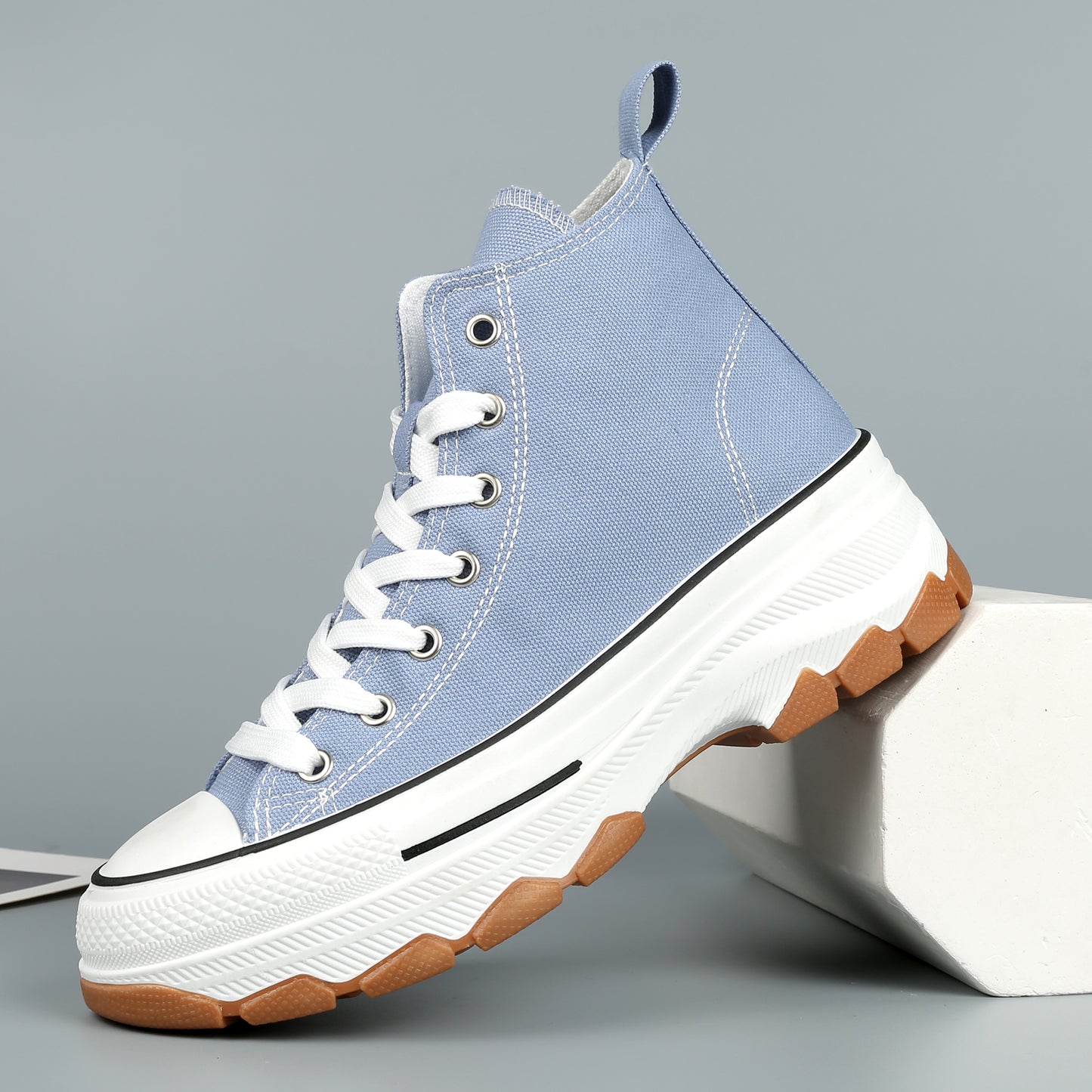 Nexsus Plus Women L.Blue  Chunky Sole High Top Canvas Trainers Size UK 3-8