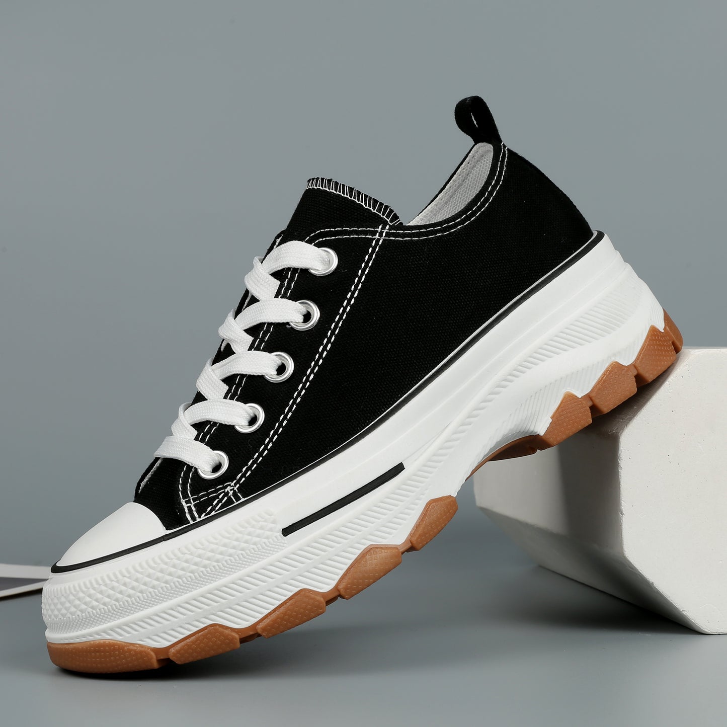 Nexsus Plus Ladies Black Low-Top Canvas Trainers Size Uk 3-8