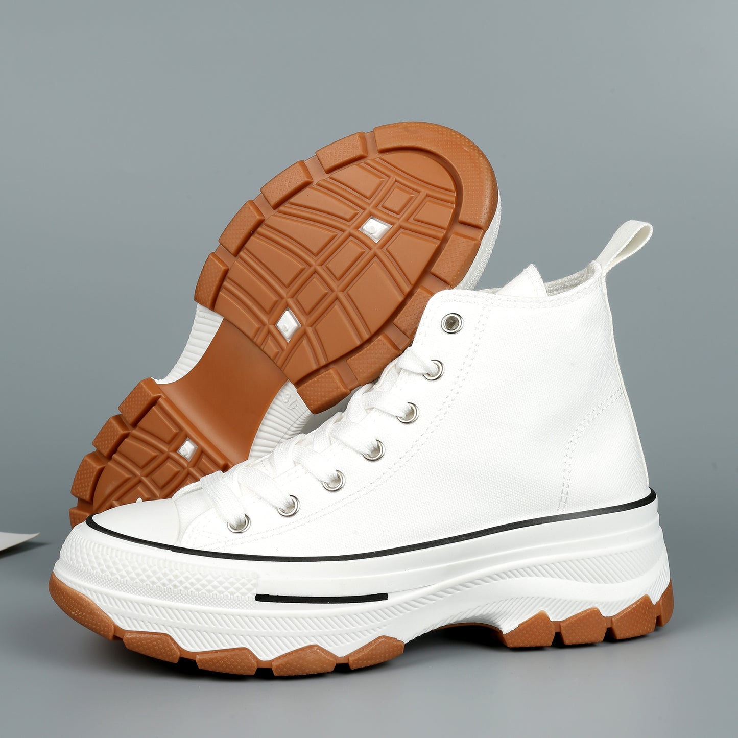 Nexsus Plus Women White Chunky Sole High Top Canvas Trainers Size UK 3-8