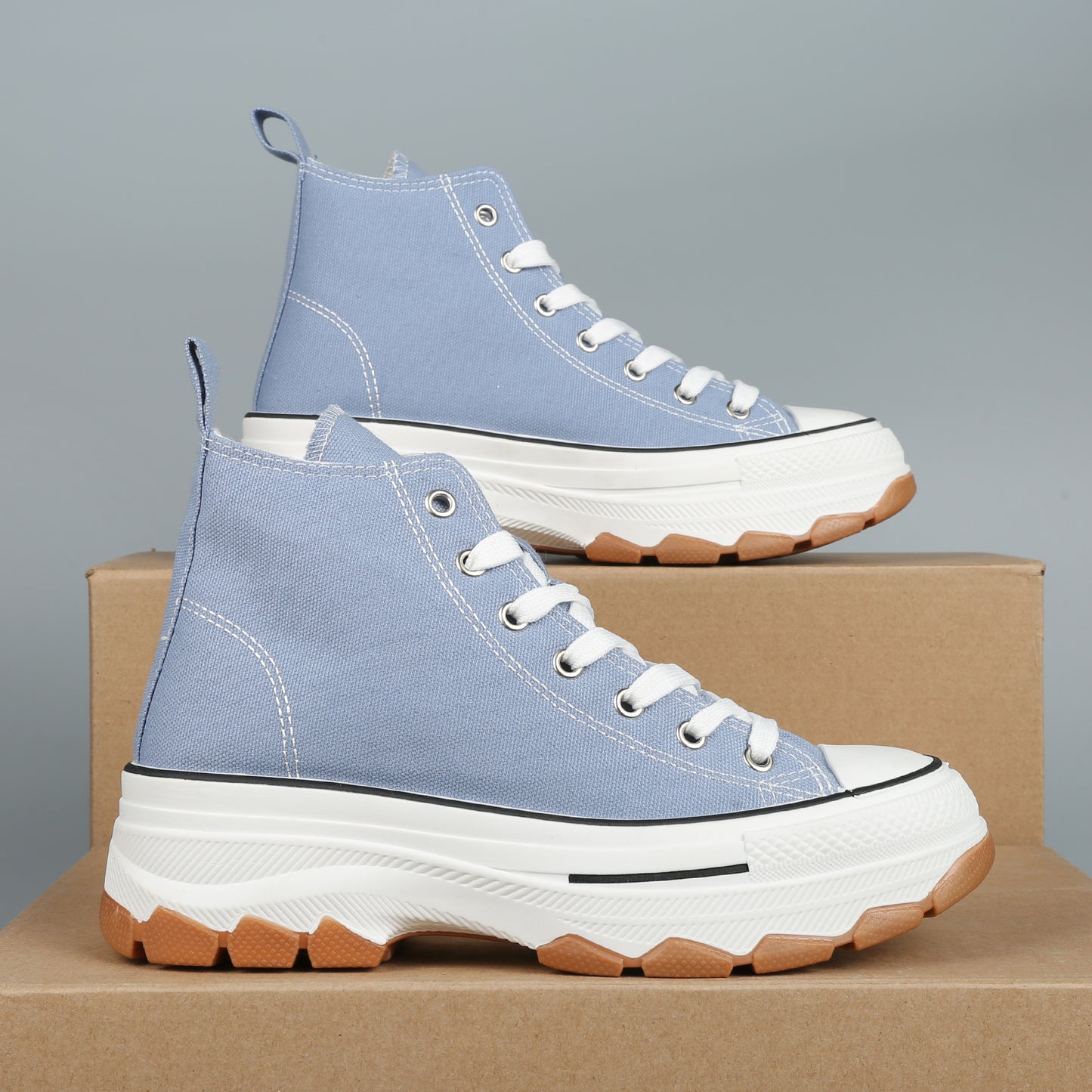 Nexsus Plus Women L.Blue  Chunky Sole High Top Canvas Trainers Size UK 3-8