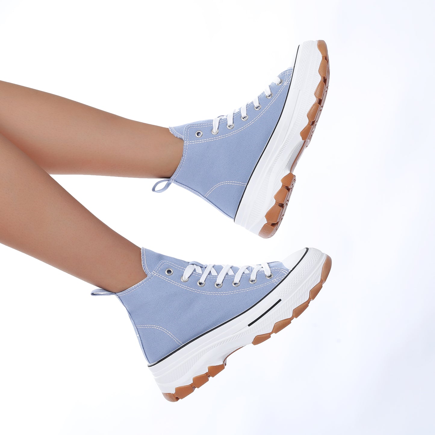 Nexsus Plus Women L.Blue  Chunky Sole High Top Canvas Trainers Size UK 3-8