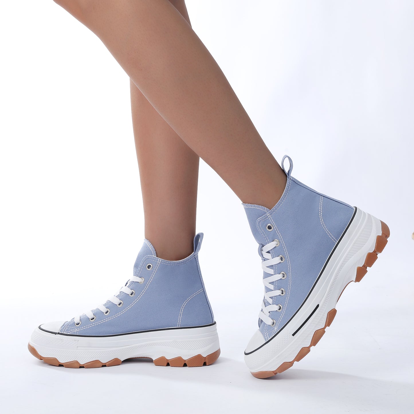 Nexsus Plus Women L.Blue  Chunky Sole High Top Canvas Trainers Size UK 3-8