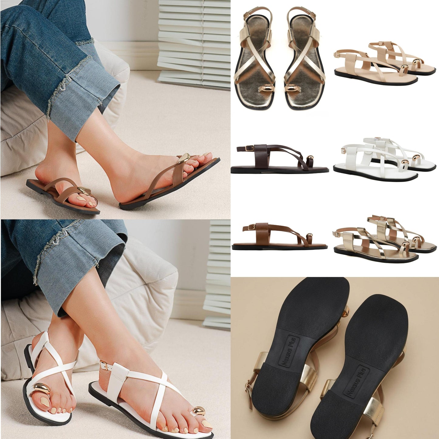 Nexsus Plus Adjustable Toe-Ring Flat Sandals (UK 3–8)