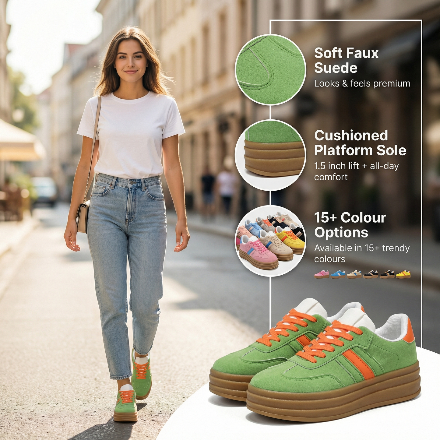 Chunky Platform Trainers – Soft Faux Suede Everyday Sneakers– Cushioned Comfort & Style