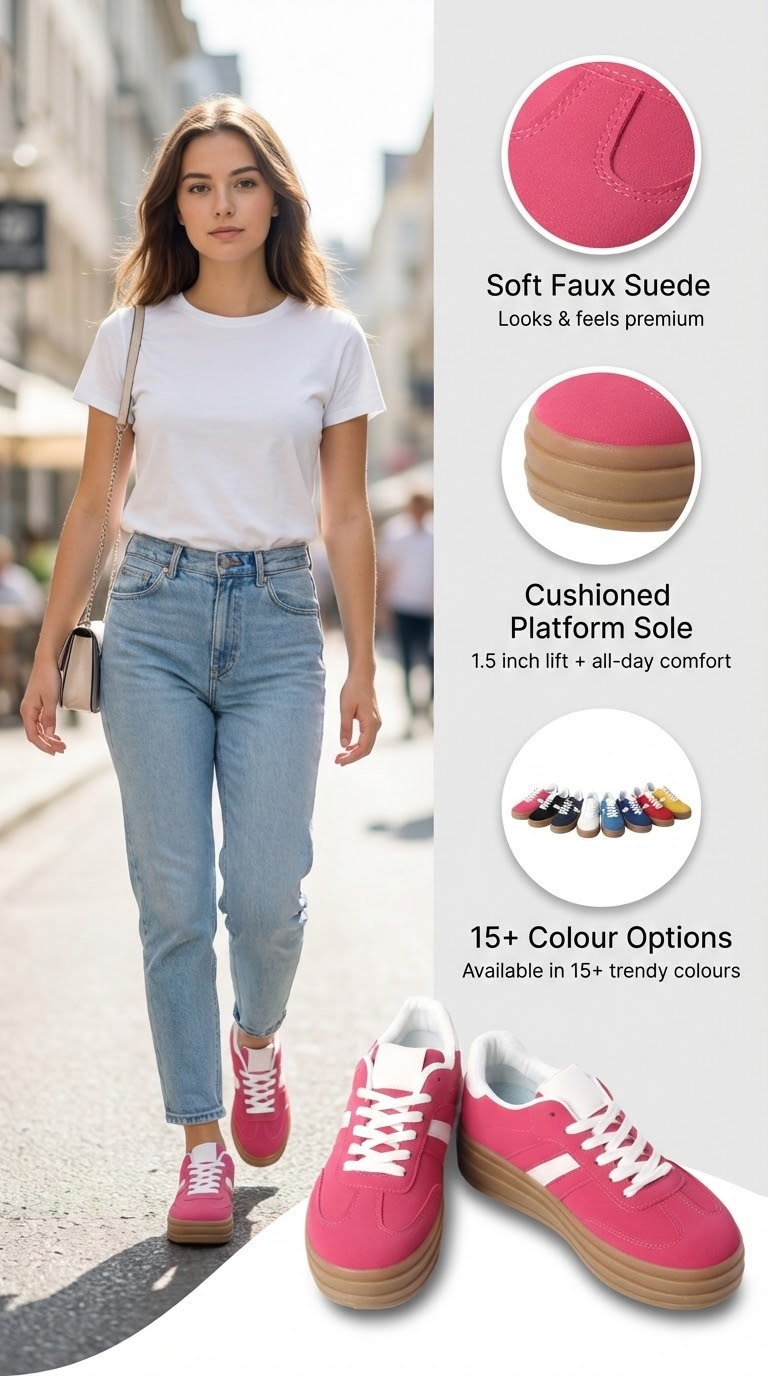 Chunky Platform Trainers – Soft Faux Suede Everyday Sneakers– Cushioned Comfort & Style