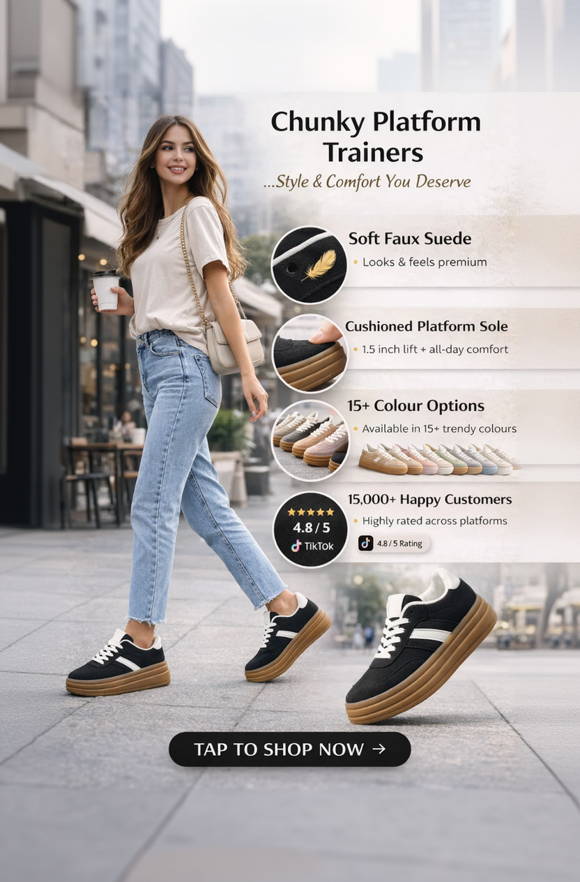 Chunky Platform Trainers – Soft Faux Suede Everyday Sneakers– Cushioned Comfort & Style