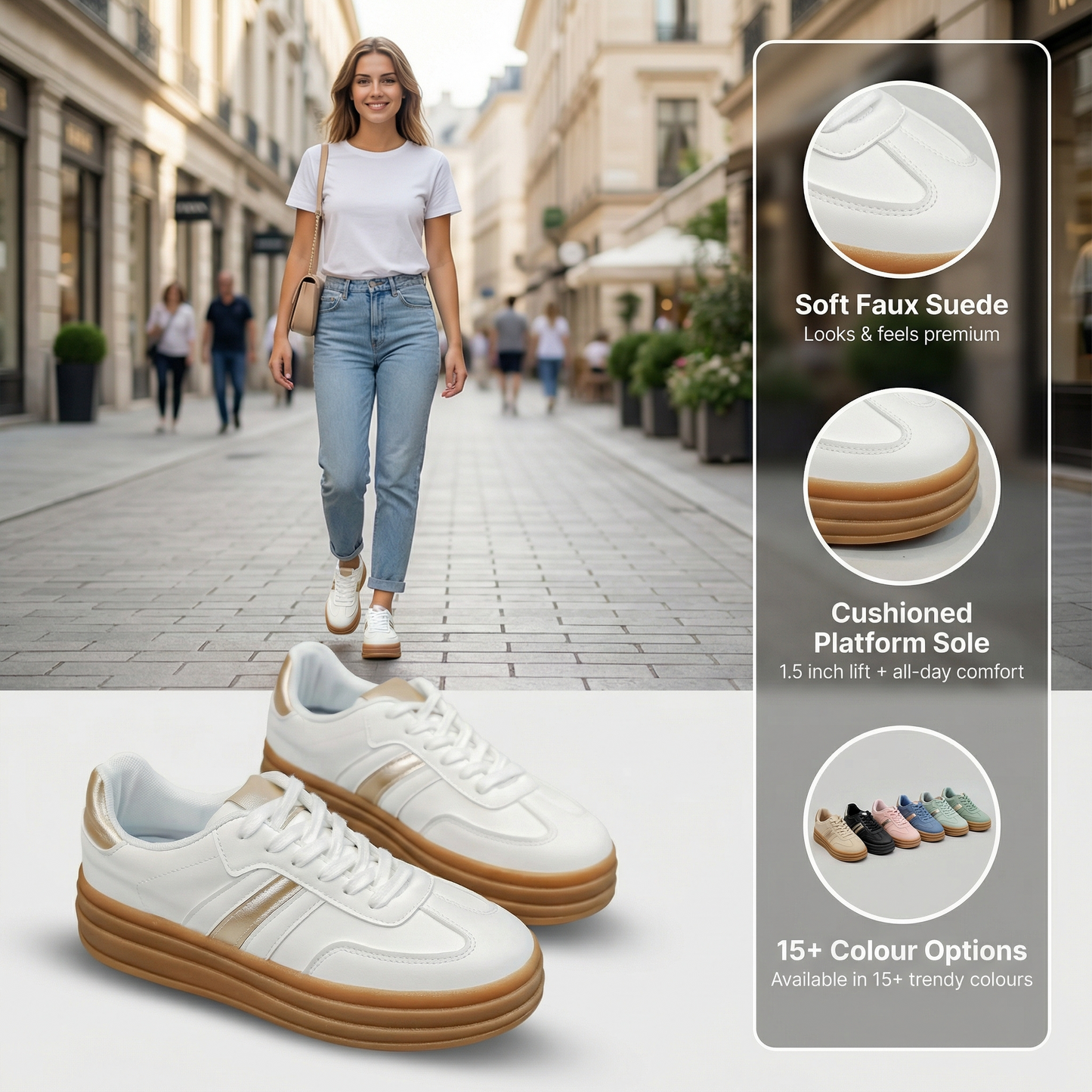 Chunky Platform Trainers – Soft Faux Suede Everyday Sneakers– Cushioned Comfort & Style