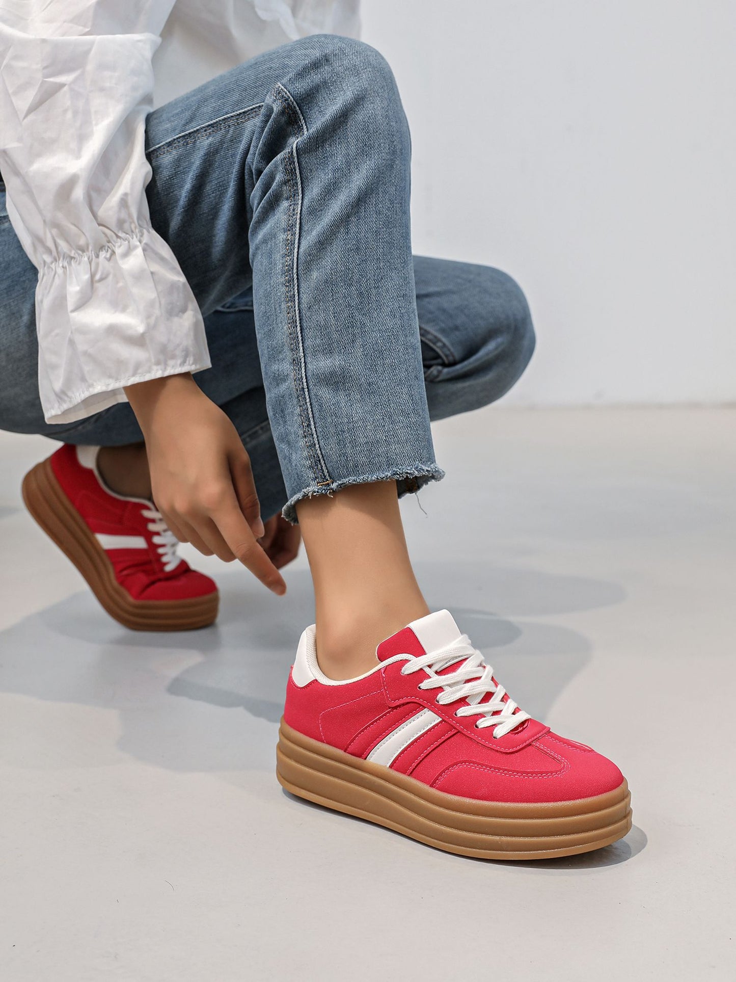 Chunky Platform Trainers – Soft Faux Suede Everyday Sneakers– Cushioned Comfort & Style