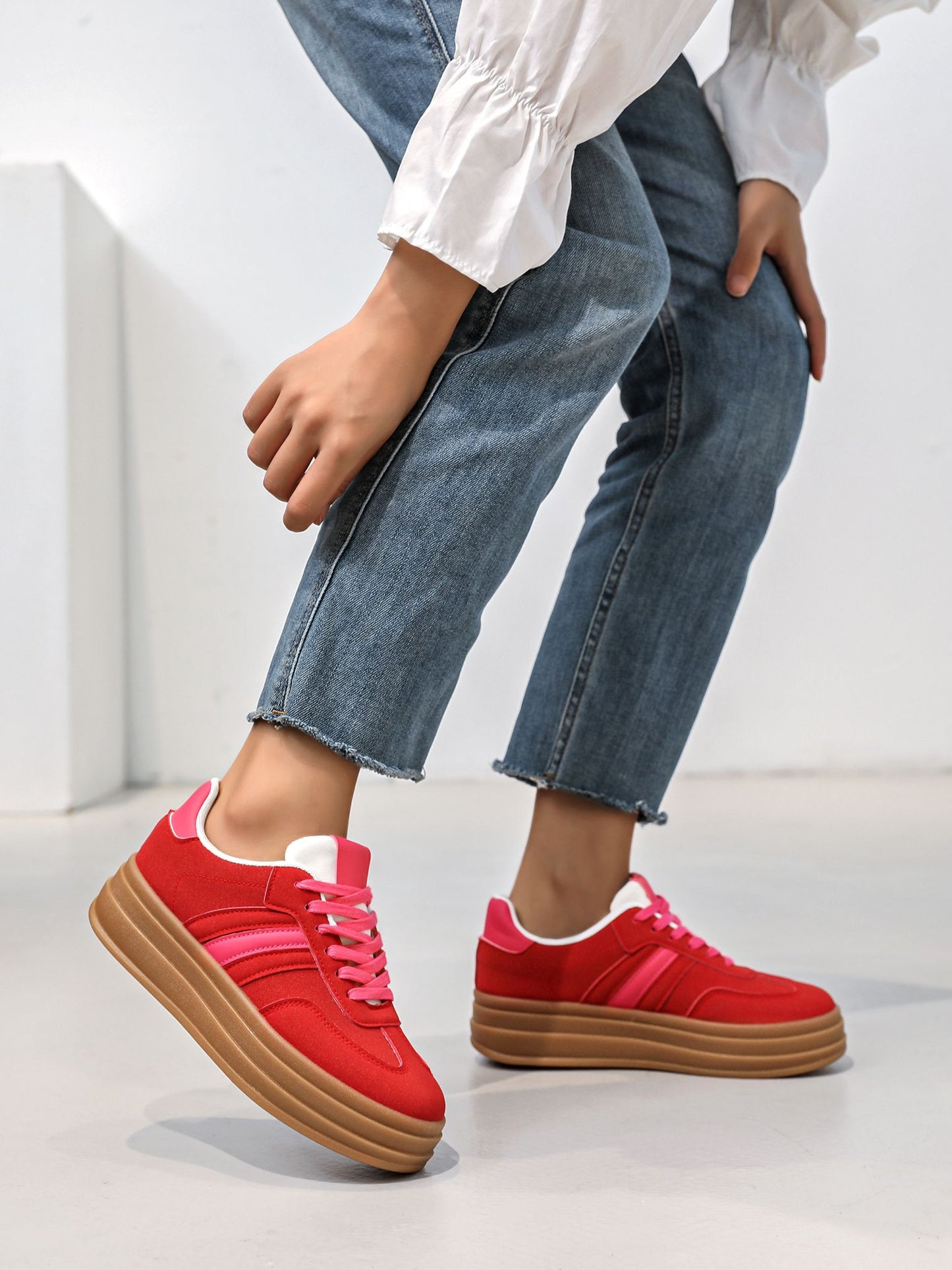 Chunky Platform Trainers – Soft Faux Suede Everyday Sneakers– Cushioned Comfort & Style